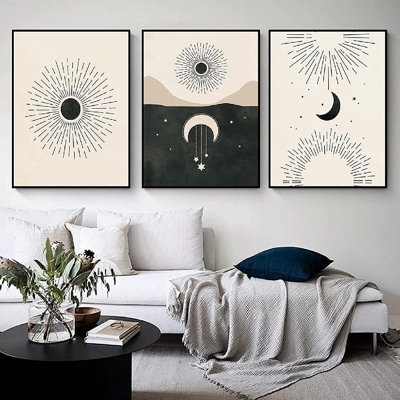 Abstract Line Wall Art Print Moons Celestial Line Art Canvas Wall Art Abstract Line Art Poster Minimalist Wall Art Prints Nordic Poster Wall Picture For Living Room Decor No Frame - Image 0