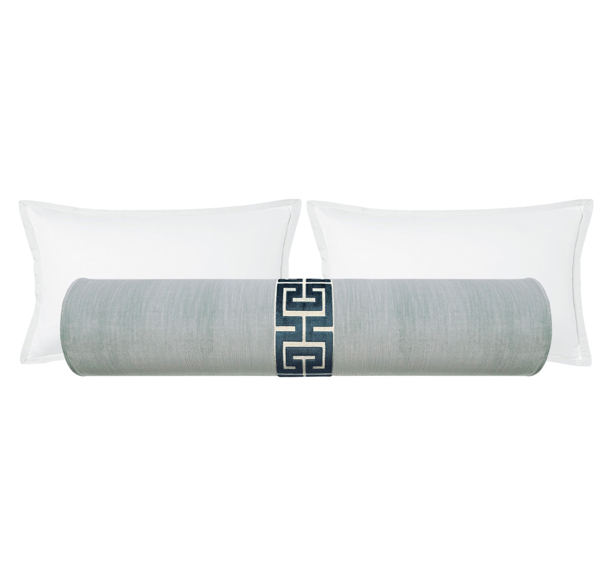 THE BOLSTER :: STRIE VELVET // MIST + GREEK TRIM - TWIN // 9" X 24" / Navy Blue / 1 pieces (Centered) - Image 0