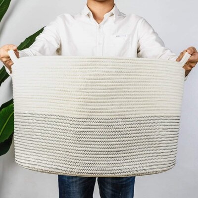 Xxxlarge Cotton Rope Basket 21.7" X 21.7" X 13.8" Woven Baby Laundry Basket For Blankets Toys Storage Basket With Handle Comforter Cushions Storage Bins Thread Laundry Hamper-Black Stitch - Image 0