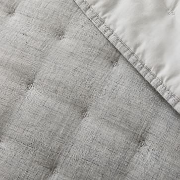 European Flax Linen Lofty Tack Stitch Quilt, Full/Queen Set, Frost Gray Fiber Dye - Image 1