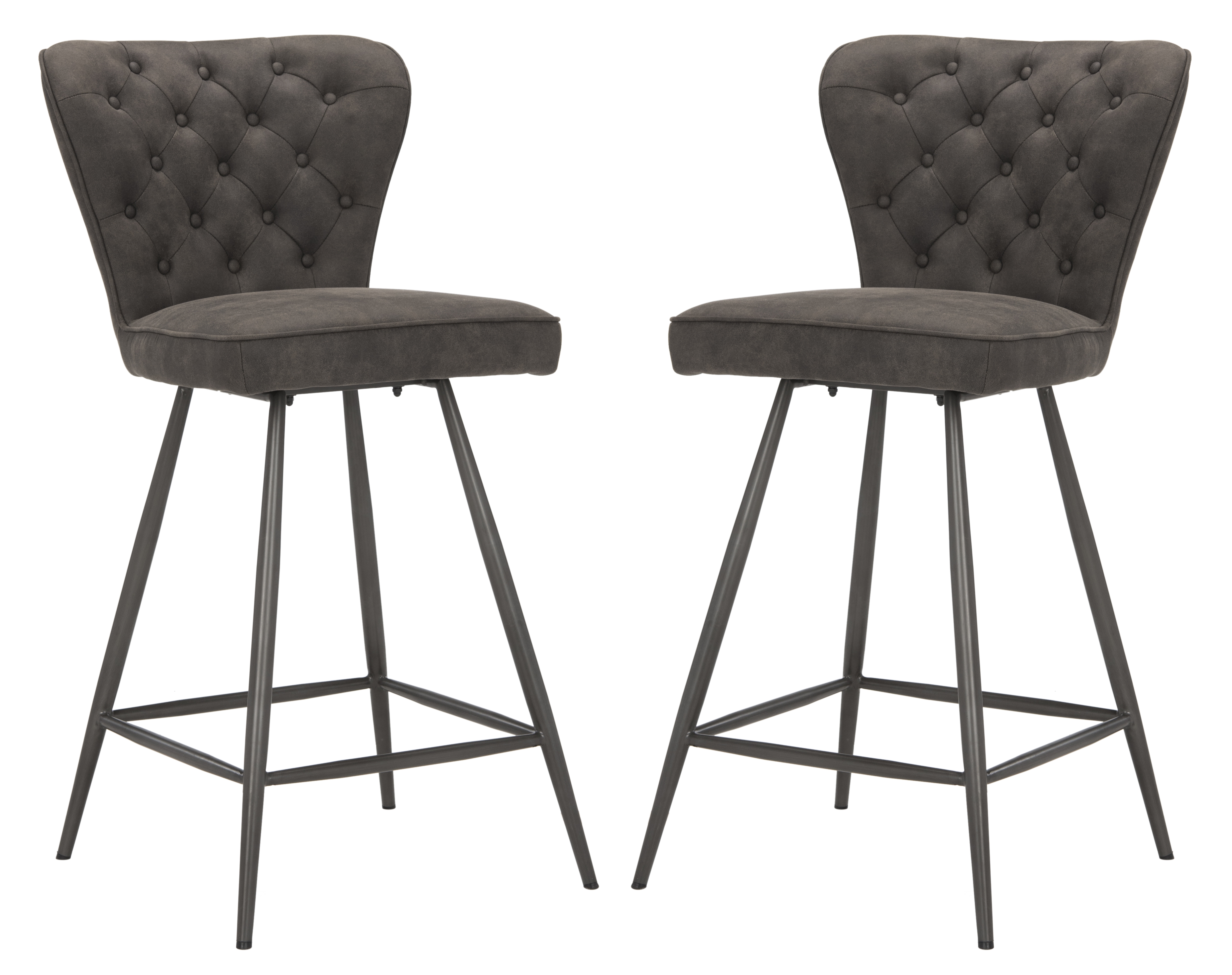 Ashby 26"H Mid Century Modern Leather Tufted Swivel Counter Stool - Grey/Black - Safavieh - Image 0