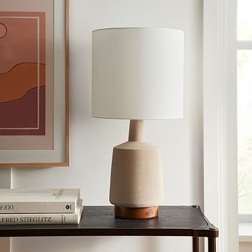 Wood and Ceramic Table Lamp Sand White Linen (26") - Image 1