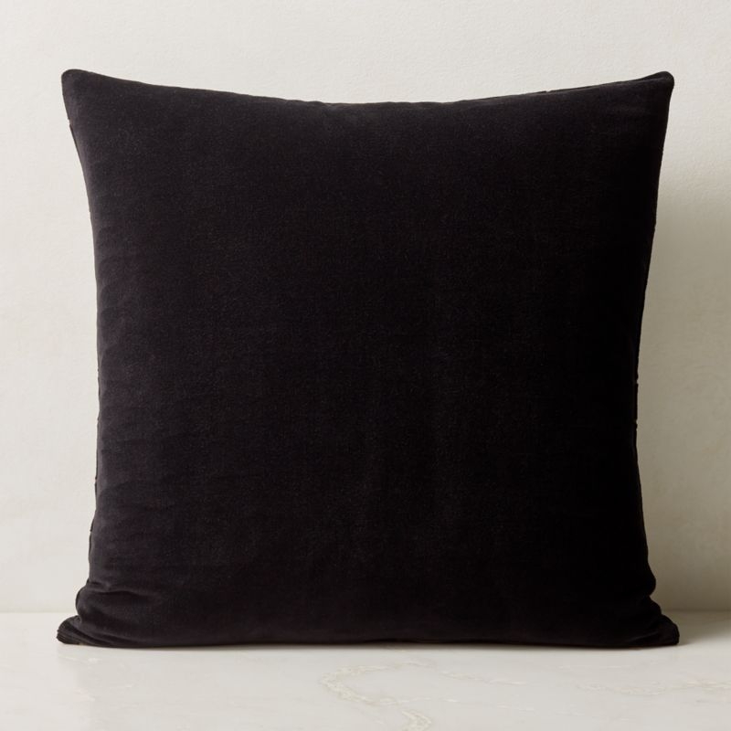 Arabella Black Velvet Throw Pillow with Feather-Down Insert 23"x23" - Image 1