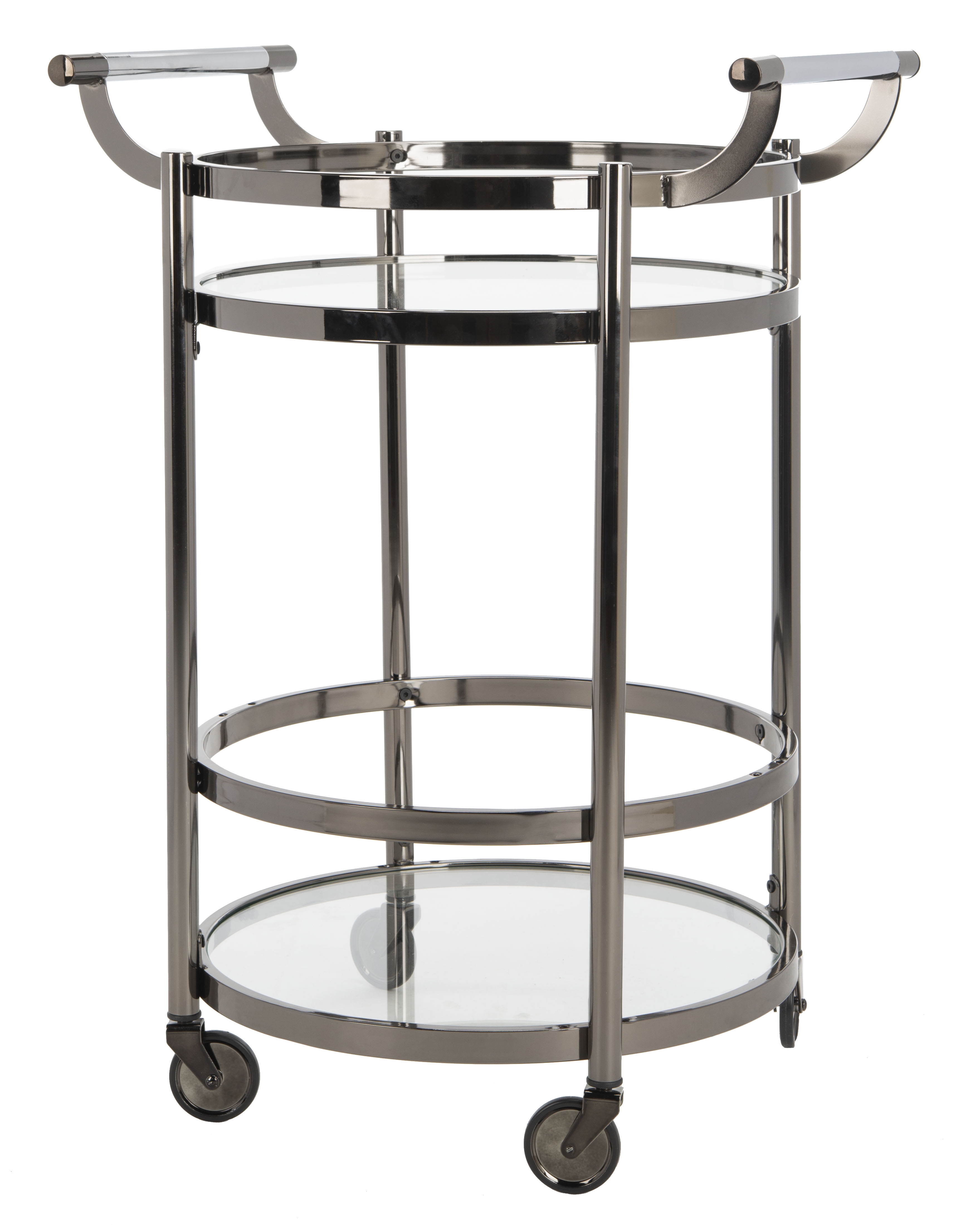 Sienna 2 Tier Round Bar Cart - Gun Metal - Safavieh - Image 1