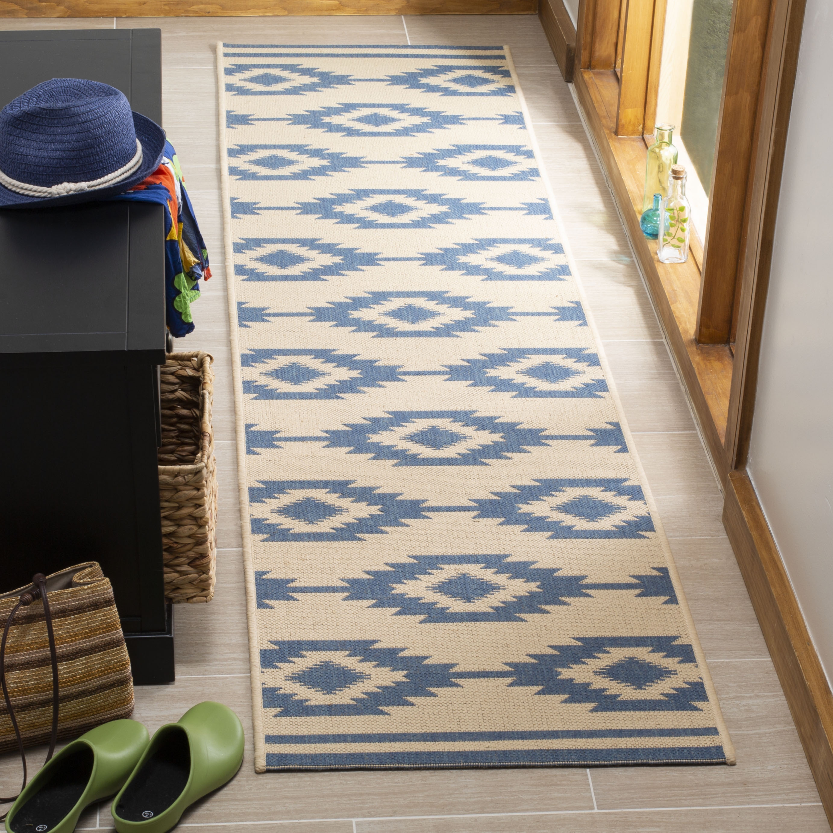 Arlo Home Indoor/Outdoor Woven Area Rug, LND171M, Blue/Cream,  2' X 8' - Image 1