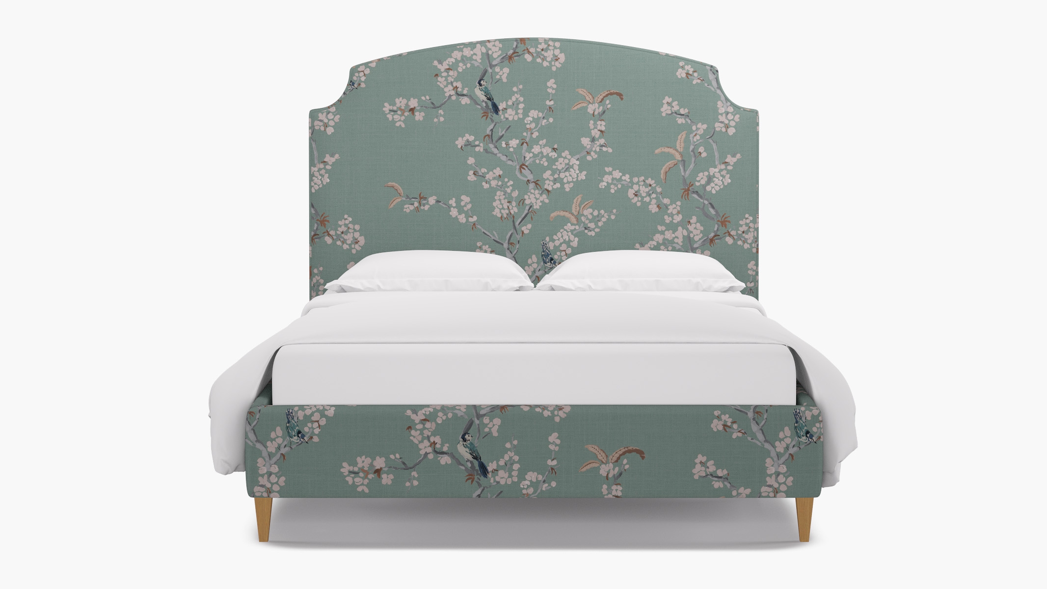 Cove Bed, Mint Cherry Blossom, Natural Square Tapered Leg, King - Image 0