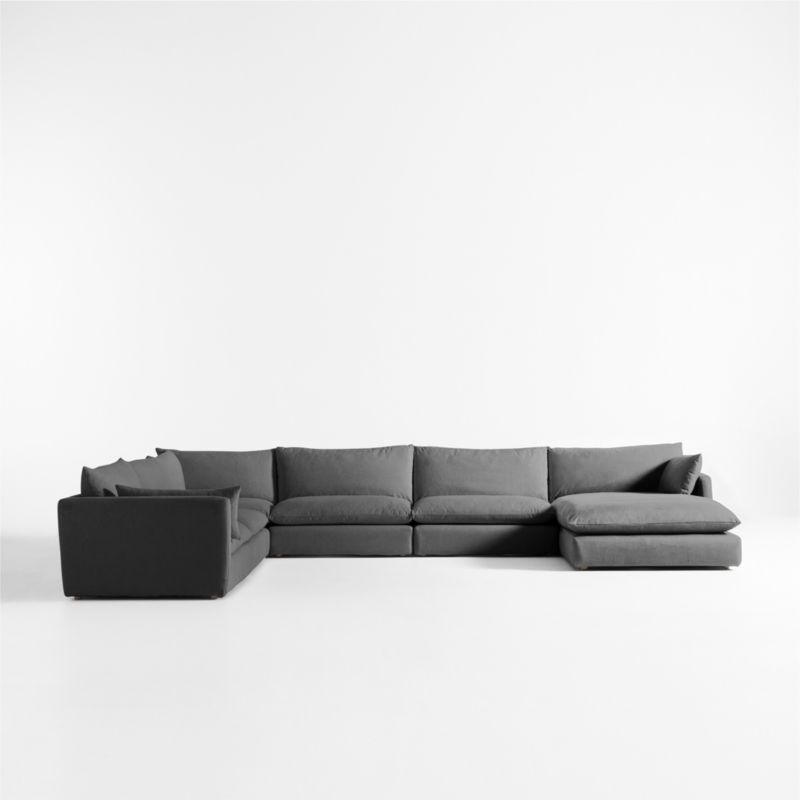 Unwind Modular 6-Piece L-Shaped Slipcovered Sectional Sofa with Chaise Lounge - Image 1