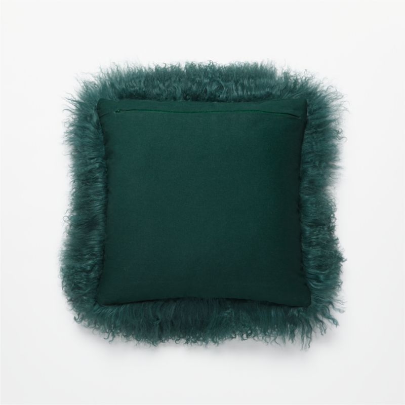 Teal Mongolian Sheepskin Fur Throw Pillow with Feather-Down Insert 16" - Image 3