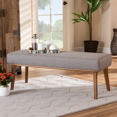 Jolene Mid-Century Modern Grey Fabric Upholstered And Walnut Brown Finished Wood Dining Bench - Image 0
