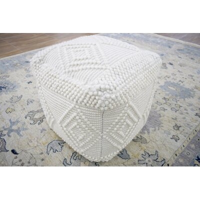 Hand Knitted White Wooled Pouf - Image 0