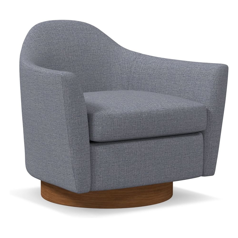 Haven Swivel Chair, Poly, Yarn Dyed Linen Weave, Graphite, Dark Walnut - Image 0