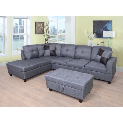 Polidoro 103.5" Wide Linen Sofa & Chaise with Ottoman - Image 0