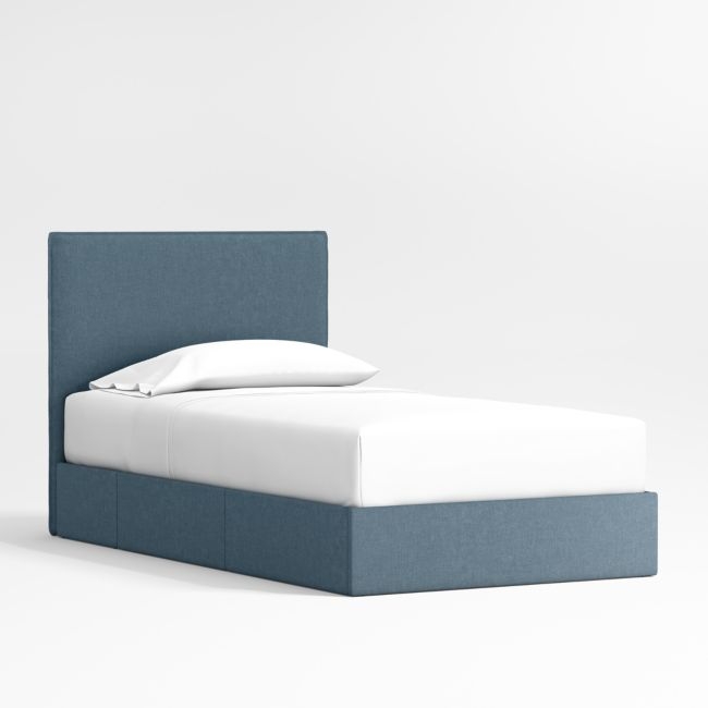 Noa Denim Blue Upholstered Flange Kids Twin Storage Bed - Image 0