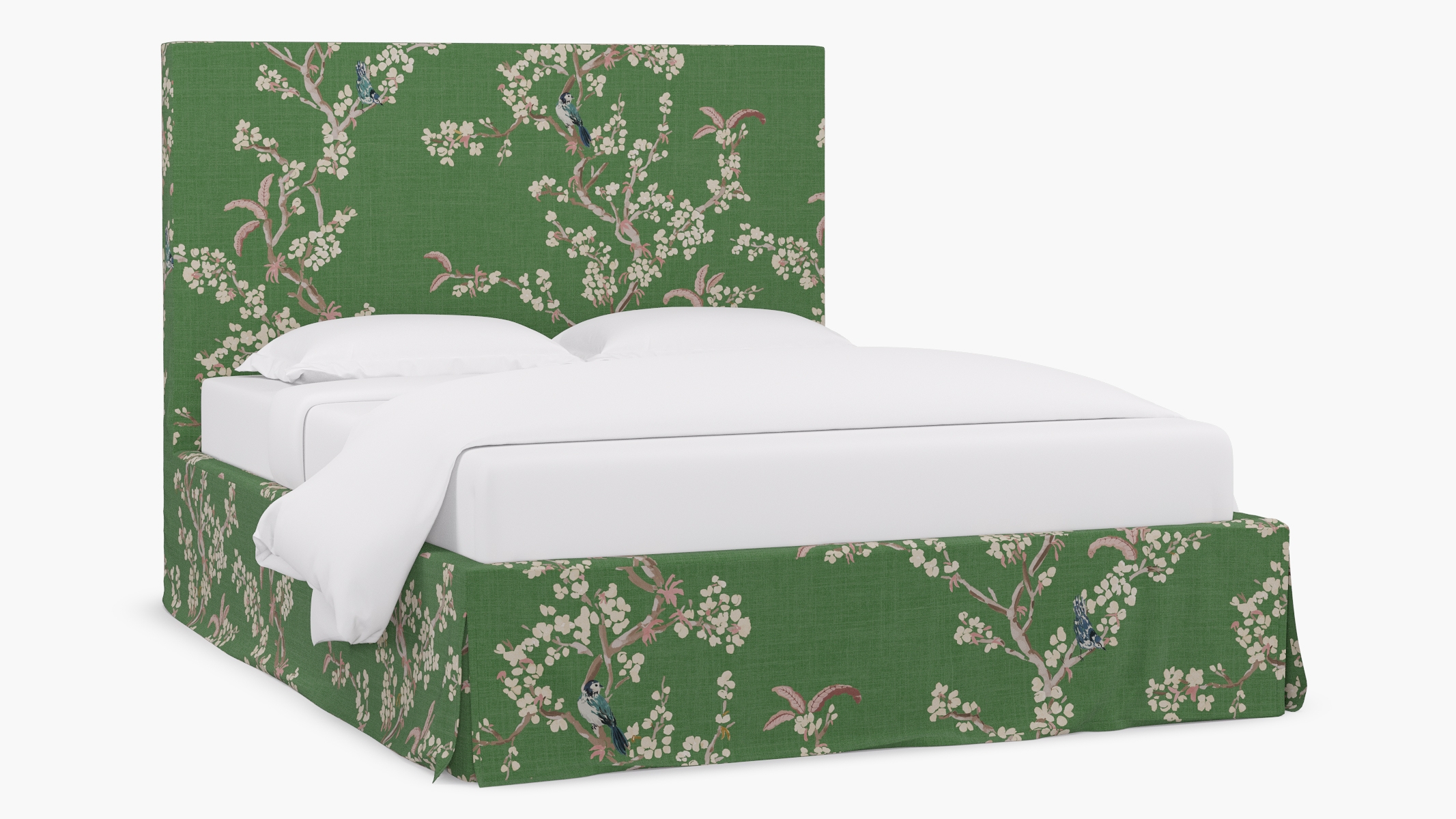 Slipcovered Bed, Jade Cherry Blossom, Queen - Image 1