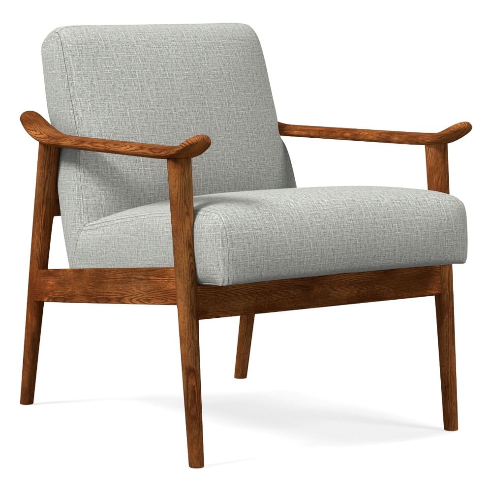 Midcentury Show Wood Chair, Poly, Deco Weave, Pearl Gray, Pecan - Image 0