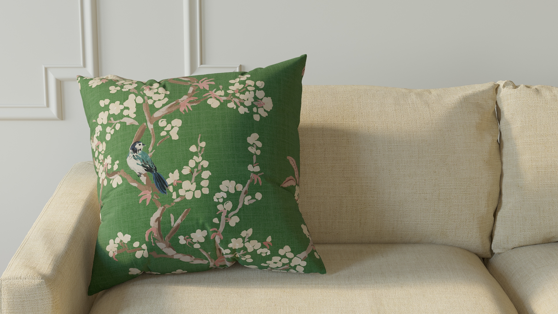 Throw Pillow 22", Jade Cherry Blossom, 22" x 22" - Image 2