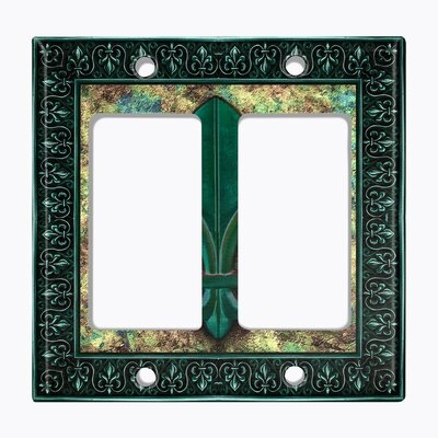 Metal Light Switch Plate Outlet Cover (Fleur De Lis Green - Double Rocker) - Image 0