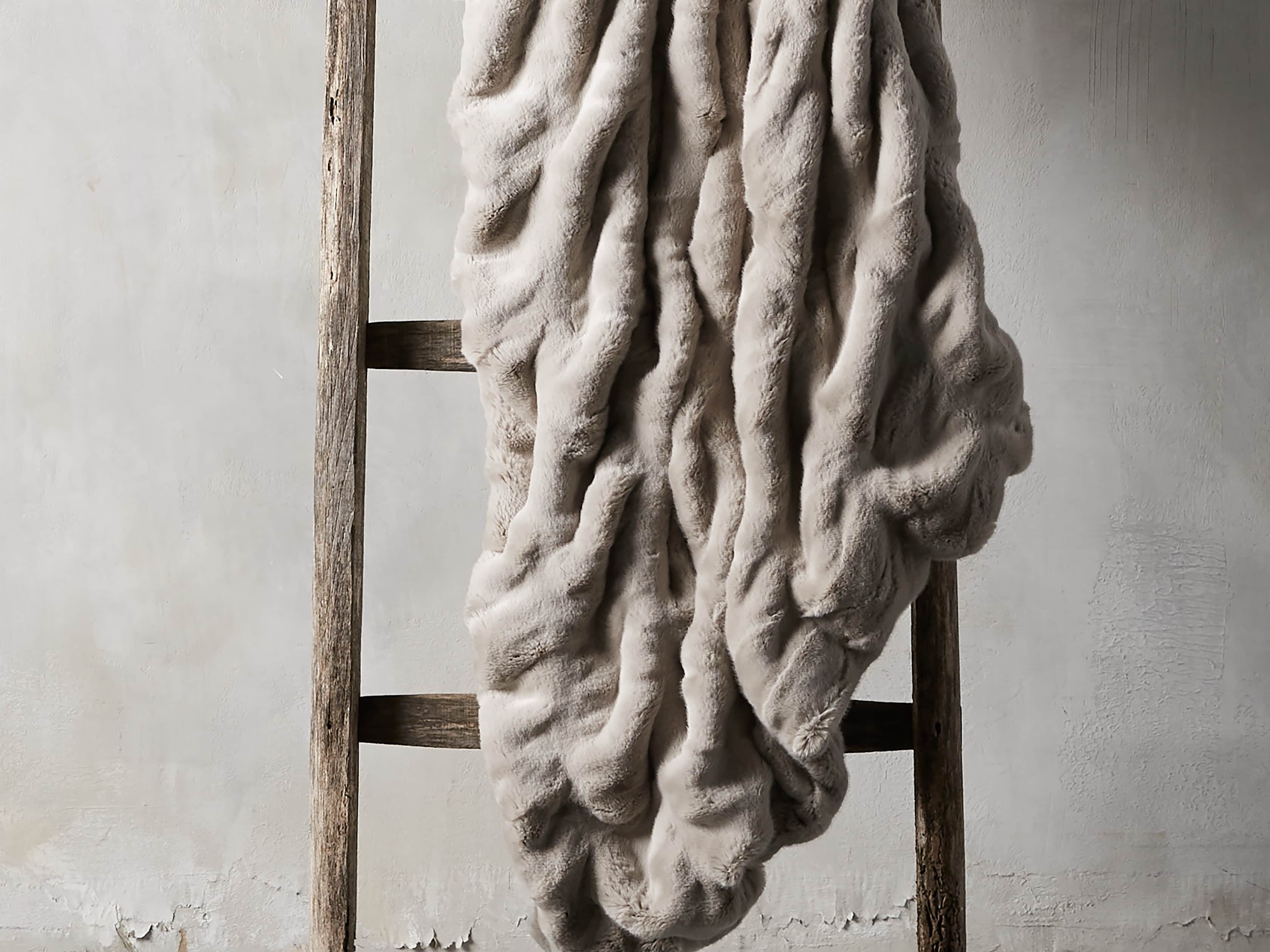 Faux Fur Luxe Oversized Pleated Throw in Gray  Grey - Image 0