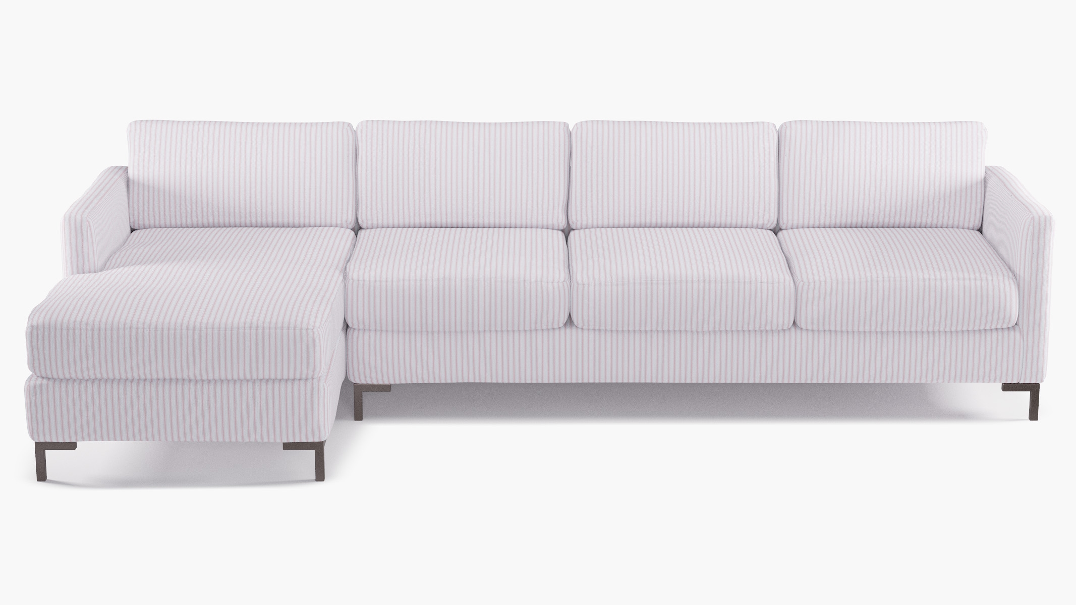 Modern Sectional, Left Facing, Pink Classic Ticking Stripe, Bronze L Leg - Image 0