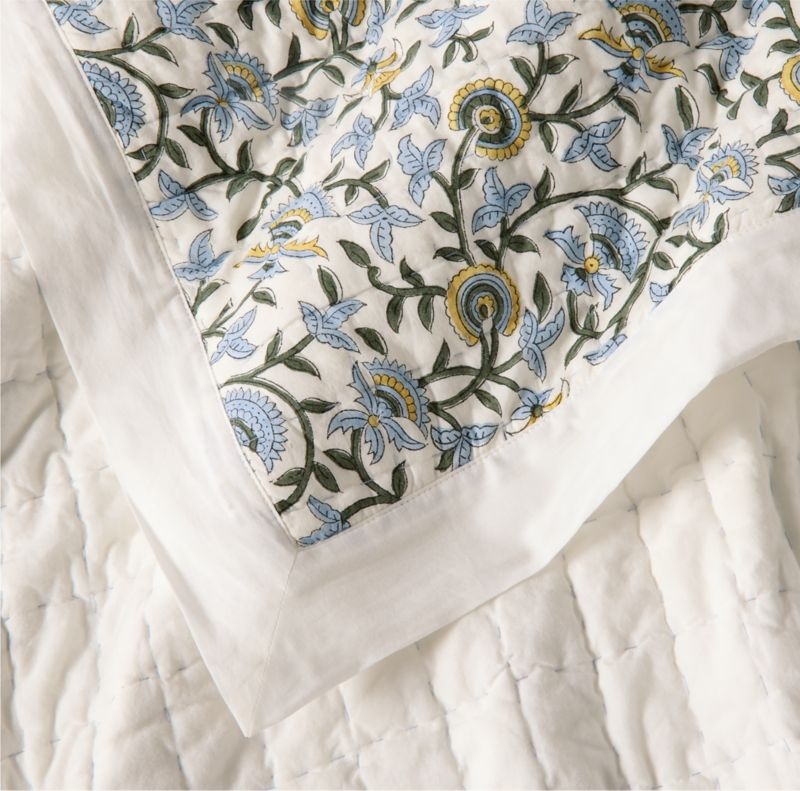 Celeste Organic Cotton Blue Vine Print Full/Queen Quilt - Image 1