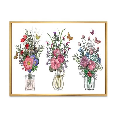 Bouquets Of Wildflowers In Transparent Vases II - Farmhouse Canvas Wall Art Print-FL35388 - Image 0