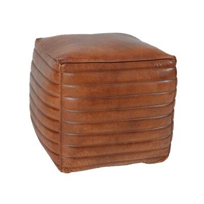 Andrade 15.75" Genuine Leather Square Pouf Ottoman - Image 0