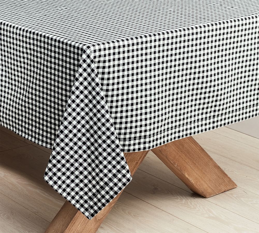 Gingham Cotton Tablecloth - Black - Image 0