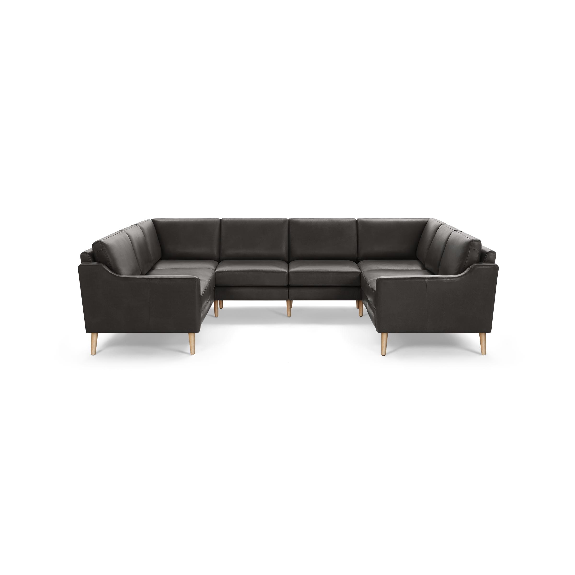 Nomad Leather 8-Seat U Sectional - Slate - Top Grain Leather / Oak - Wood / Slope - Image 0
