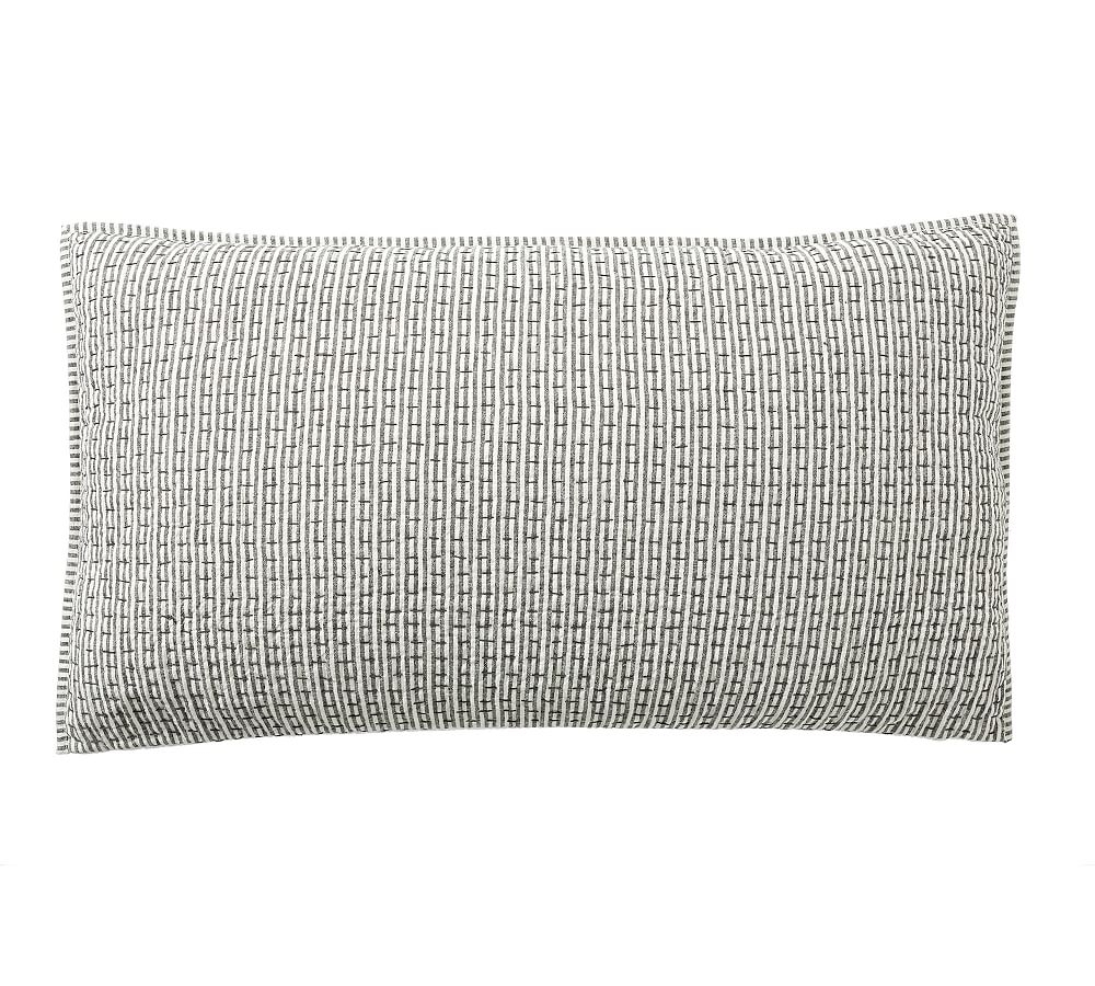 Gray Pickstitch Wheaton Reversible Cotton/Linen Quilted Sham, King - Image 0