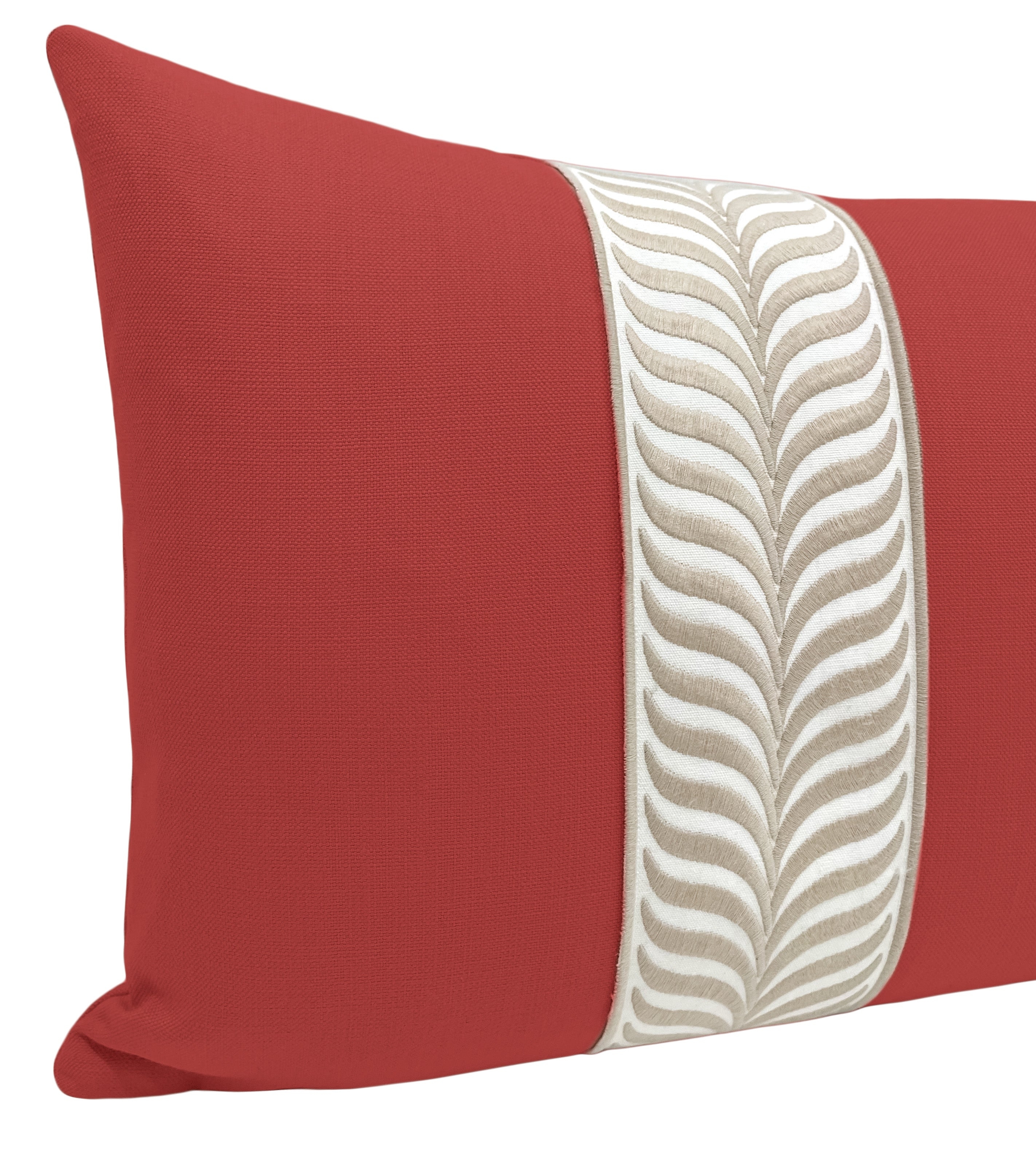 THE XL LUMBAR :: CLASSIC LINEN // APPLE RED + TRELLIS TRIM // NATURAL - Sample 4" X 4" - Image 3