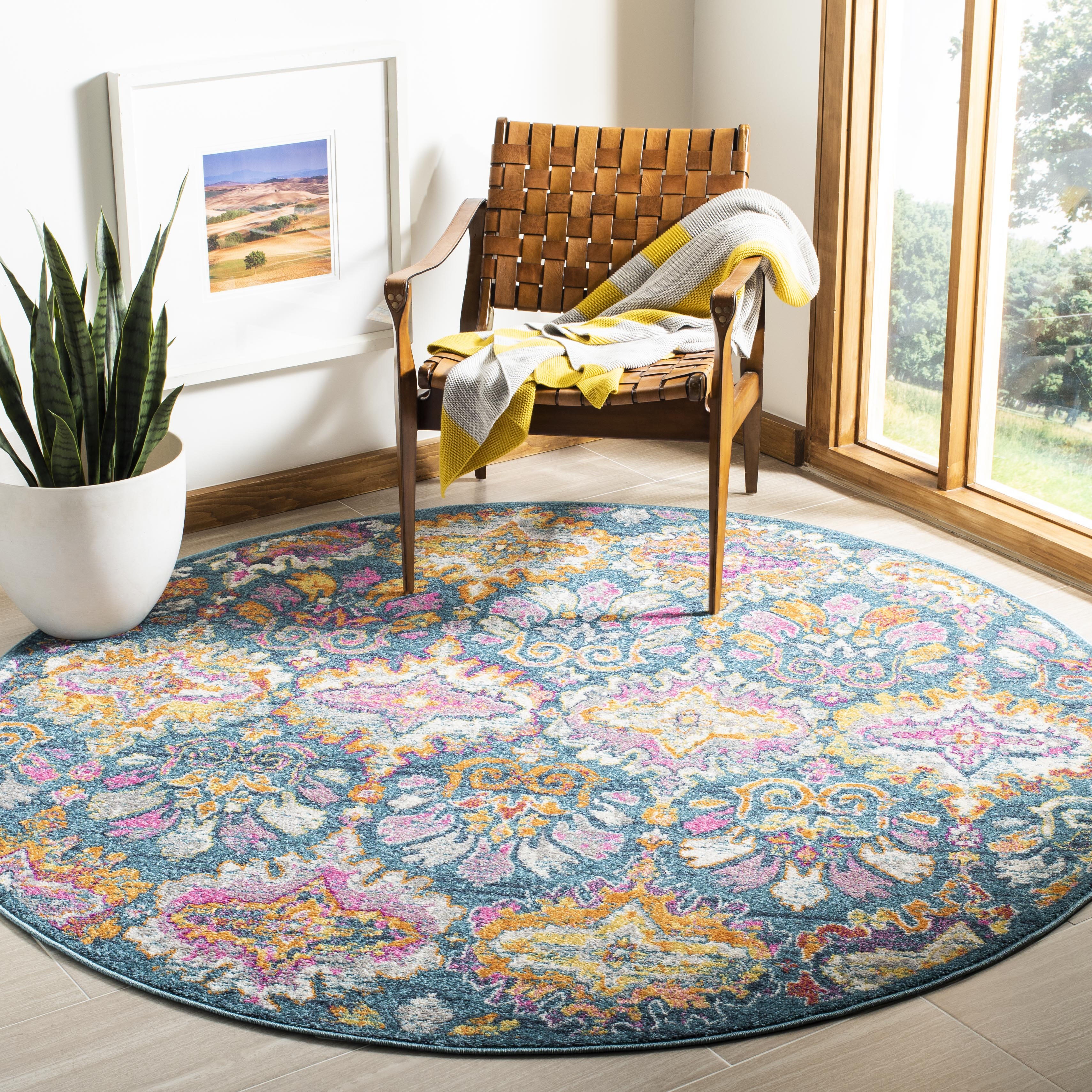 Arlo Home Woven Area Rug, MAD144A, Blue/Orange,  6' 7" X 6' 7" Round - Image 1