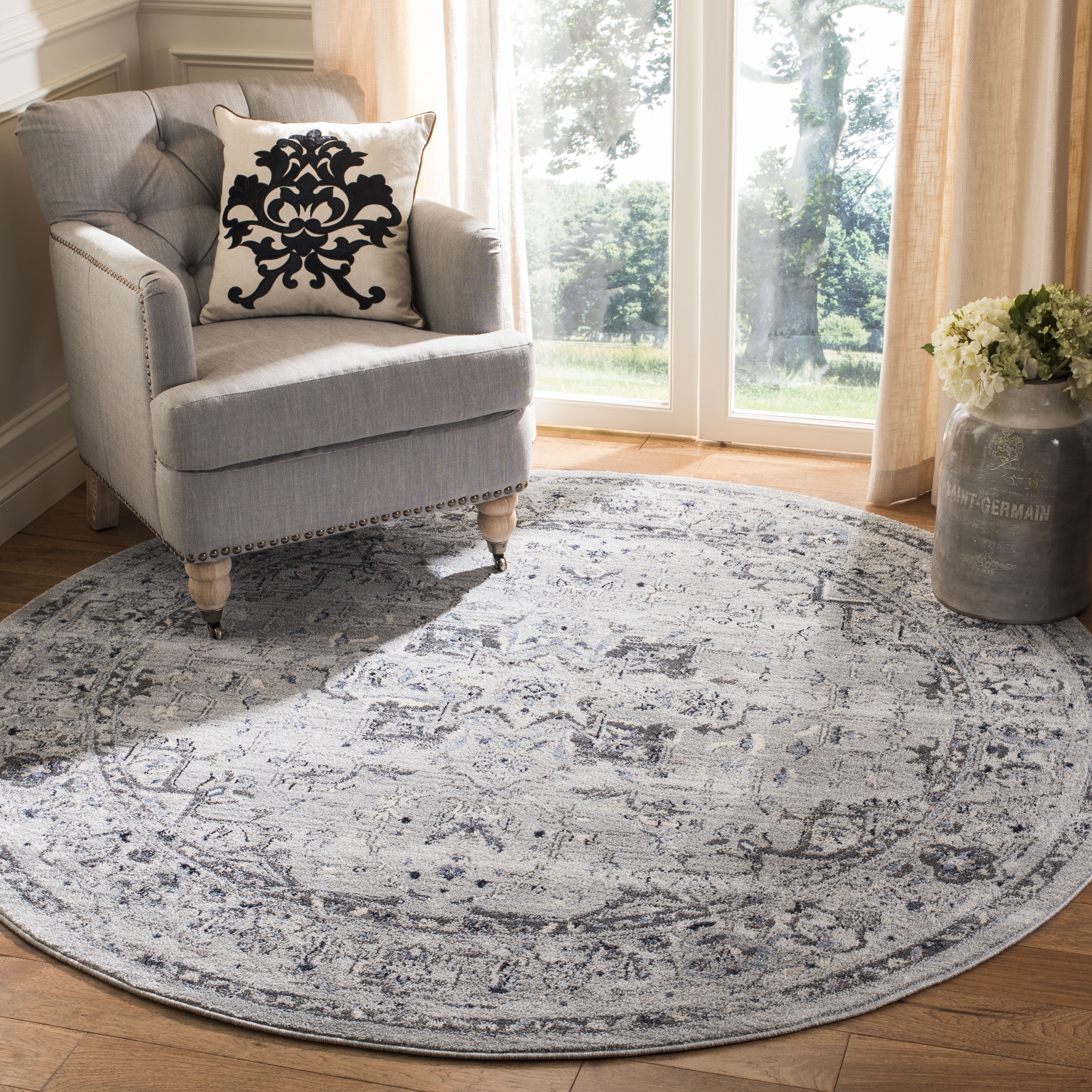 Arlo Home Woven Area Rug, CHL411F, Grey/Dark Grey,  6' 7" X 6' 7" Round - Image 1