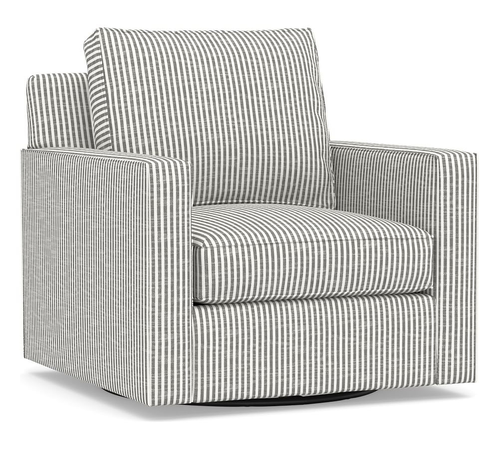 Cameron Square Arm Upholstered Swivel Armchair, Polyester Wrapped Cushions, Classic Stripe Charcoal - Image 0