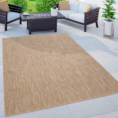 Solid Outdoor Rug For Patio Or Balcony Weatherproof Mottled Light-Brown Beige - Image 0