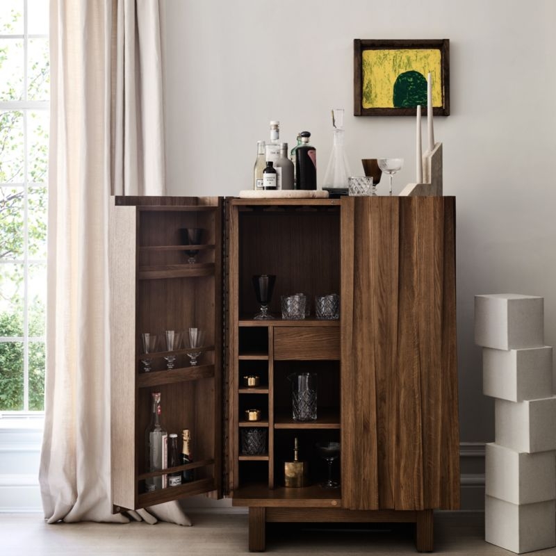 Tower 32" Light Brown Oak Wood Bar Cabinet by Brigette Romanek - Image 5
