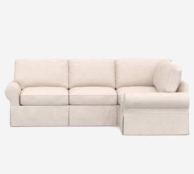 PB Basic Slipcovered Right Arm 3-Piece Corner Sectional, Polyester Wrapped Cushions, Park Weave Ivory - Image 1