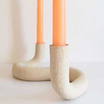 Janelle Gramling "Noodle" Double Candle Holder Natural Ceramic Matte - Image 1