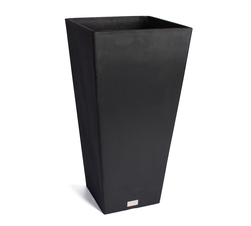 All Weather Eco Hevea Tapered Cube Tall Planter, Black - 16"W x 30"H - Image 0