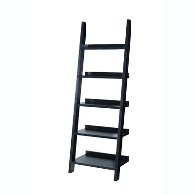 Modern Contemporary Home Office Utility 5 Tier Ladder Bookshelf Display Case BLACK Finish - Image 0