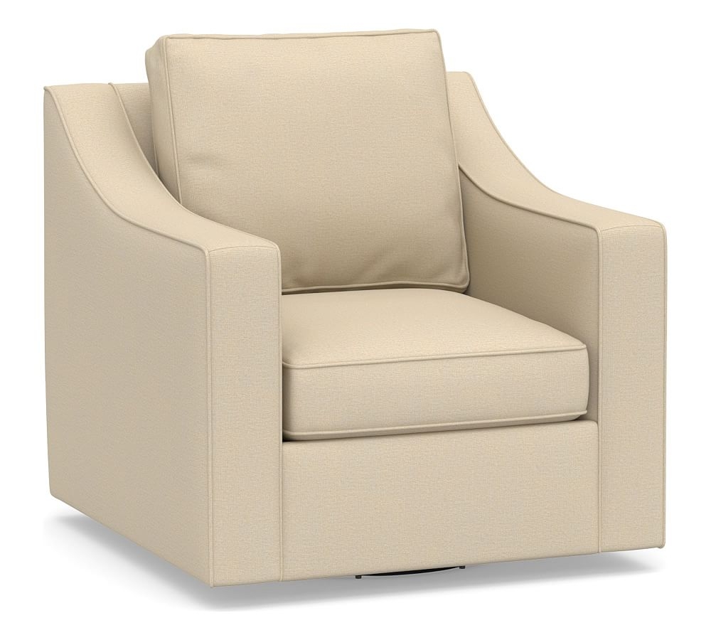 Cameron Slope Arm Upholstered Swivel Armchair, Polyester Wrapped Cushions, Park Weave Oatmeal - Image 0