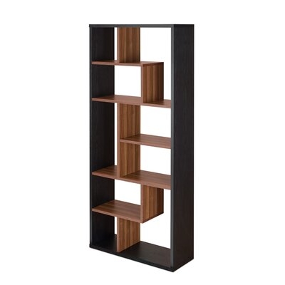 Rectangular Cube Bookcase With 9 Wooden Staggered Cubes In Different Sizes,black & Walnut - Image 0