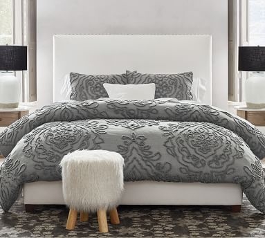 Raleigh Square Upholstered Bed without Nailheads, King, Sunbrella(R) Performance Slub Tweed Oatmeal - Image 3