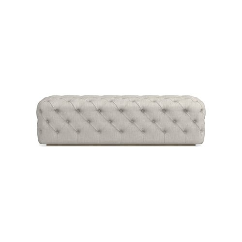 Deep Tufted Bench, Standard Cushion, Perennials Performance Melange Weave, Oyster, Heritage Grey Leg - Image 0