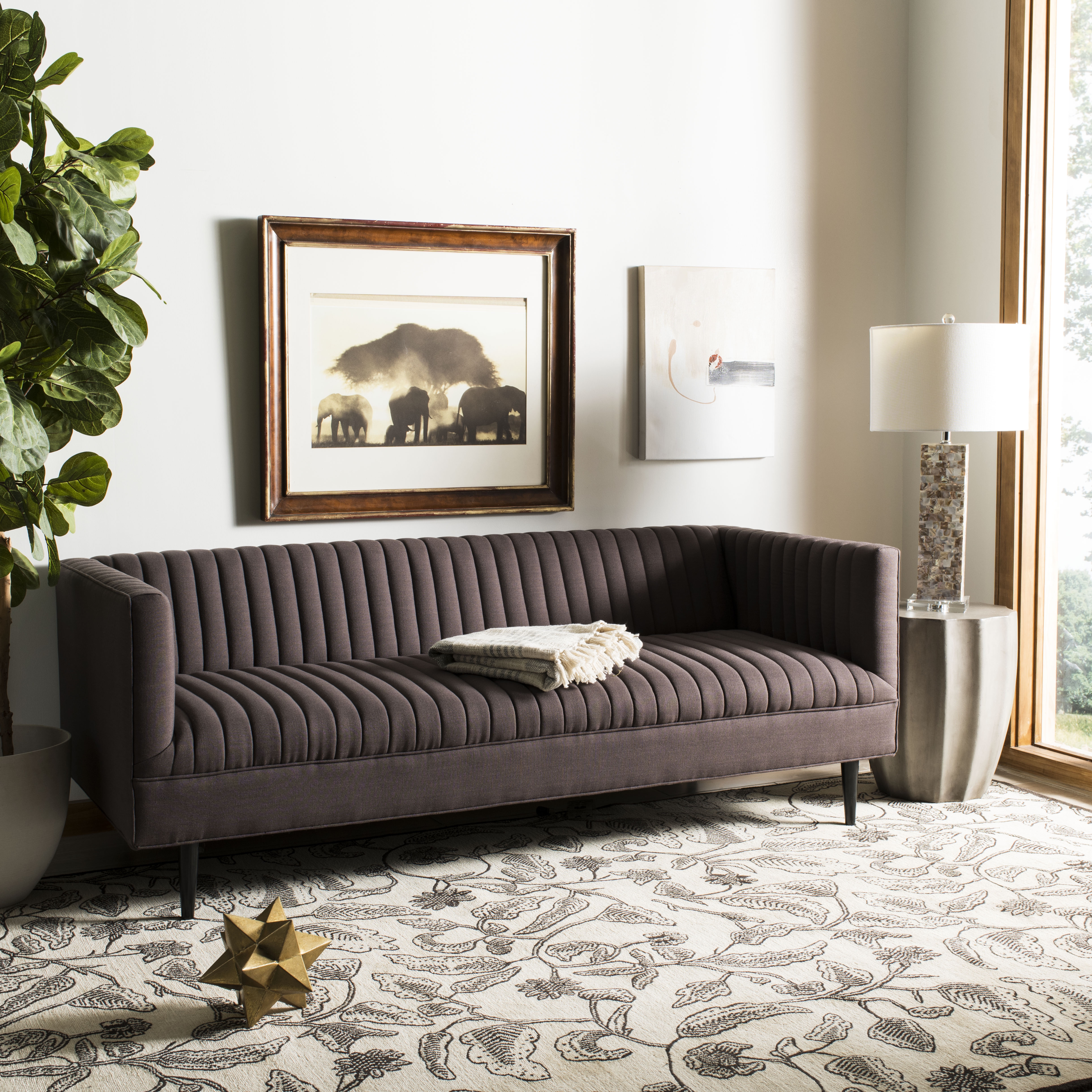 Carmina Channeled Linen Sofa - Brown - Arlo Home - Image 1