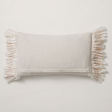 Soft Corded Chunky Fringe Pillow Cover, 12"x21", Natural Canvas - Image 1