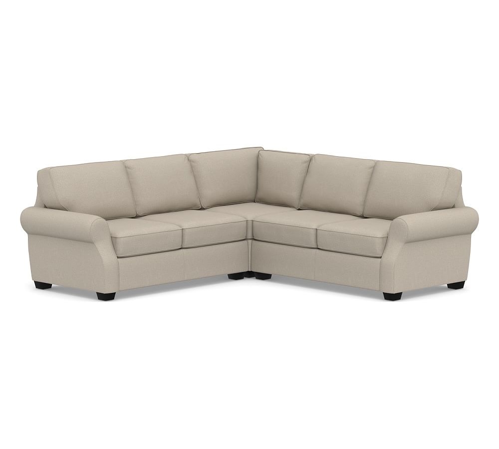 SoMa Fremont Roll Arm Upholstered 3-Piece L-Shaped Corner Sectional, Polyester Wrapped Cushions, Performance Brushed Basketweave Sand - Image 0