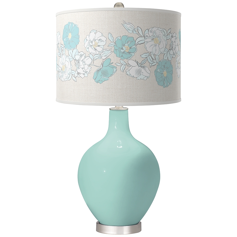 Color Plus Ovo 28 1/2" High Rose Bouquet Shade Cay Blue Table Lamp - Image 0