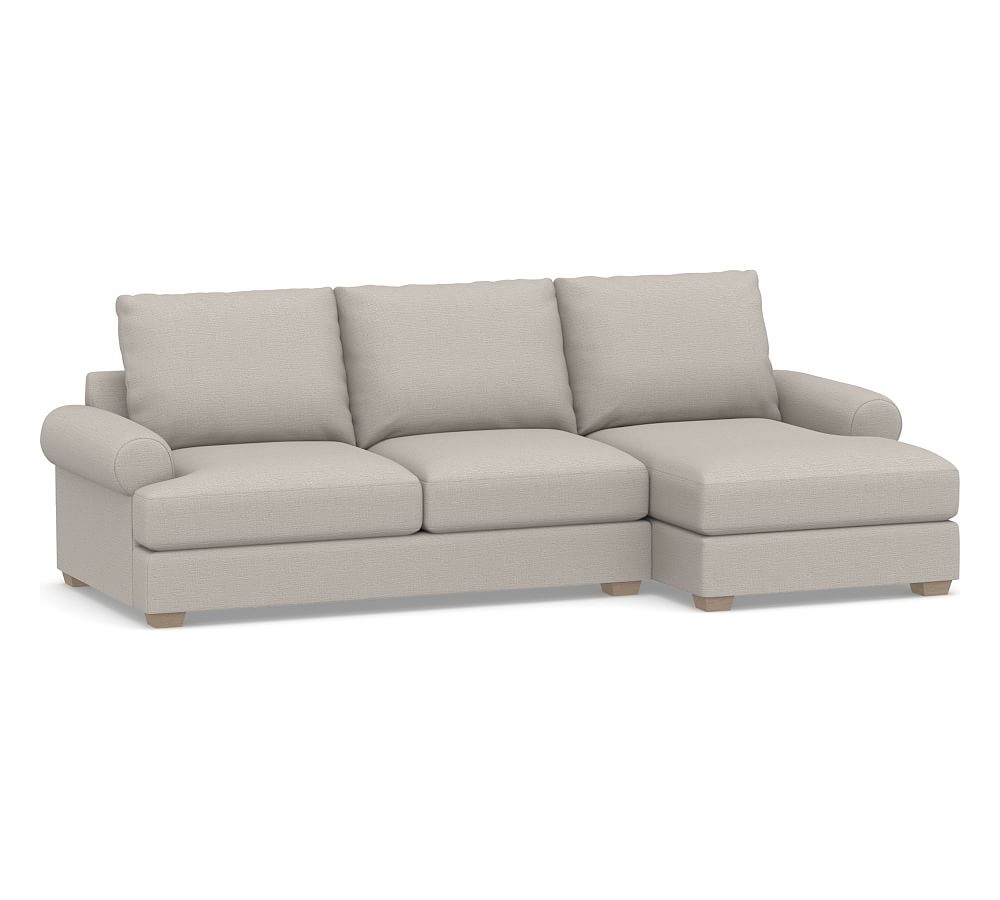Canyon Roll Arm Upholstered Left Arm Loveseat with Chaise Sectional, Down Blend Wrapped Cushions, Chunky Basketweave Stone - Image 0