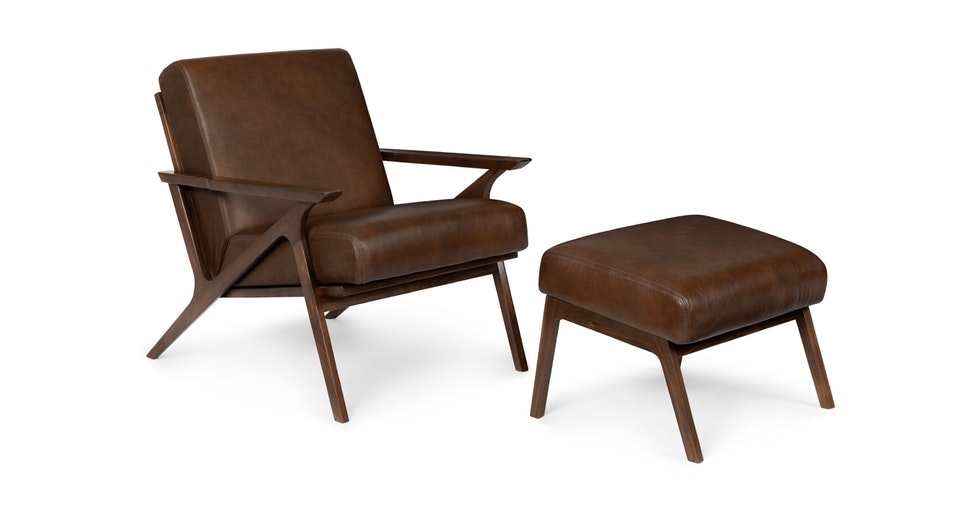 Otio Brown Leather Walnut Lounge Set - Image 0