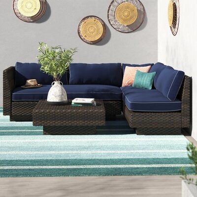 Mulford 3 Piece Rattan Sectional Seating Group with Cushions - Image 0